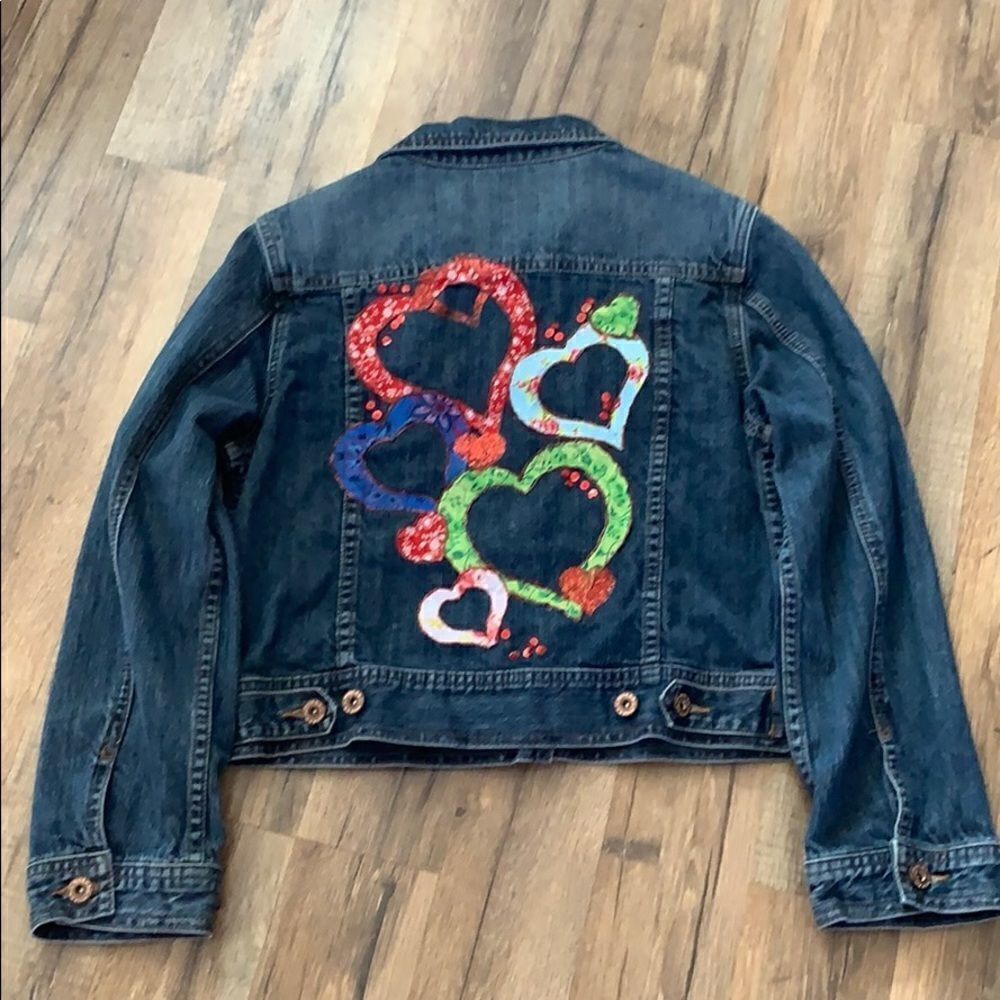Riders Denim Jacket w/Heart-shaped patches JUNIORS XLARGE - Picture 2 of 3